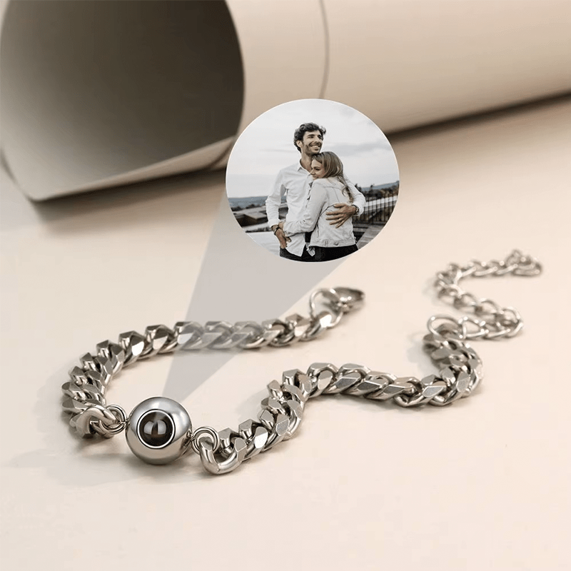 Bracelet Photo Personnalisé gourmette pour homme argent